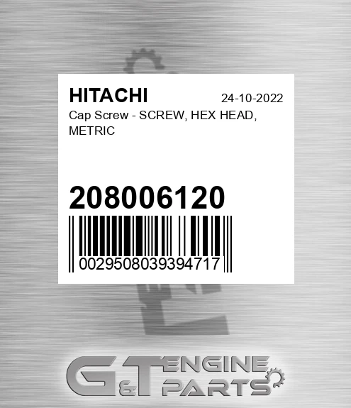 208006120 Cap Screw - SCREW, HEX HEAD, METRIC