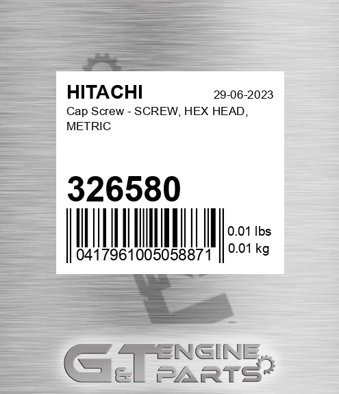 326580 Cap Screw - SCREW, HEX HEAD, METRIC