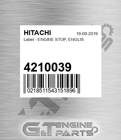 4210039 Label - ENGINE STOP, ENGLIS