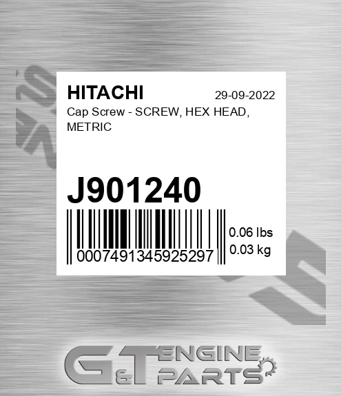 J901240 Cap Screw - SCREW, HEX HEAD, METRIC