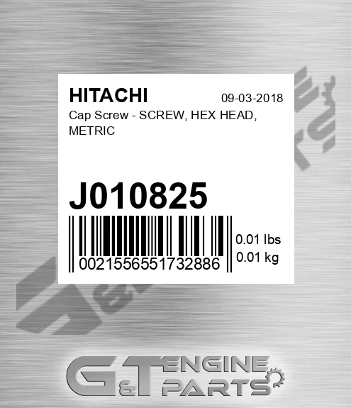 J010825 Cap Screw - SCREW, HEX HEAD, METRIC