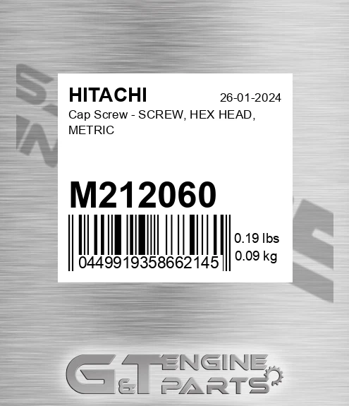 M212060 Cap Screw - SCREW, HEX HEAD, METRIC