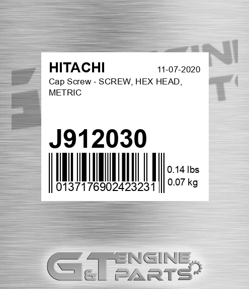 J912030 Cap Screw - SCREW, HEX HEAD, METRIC