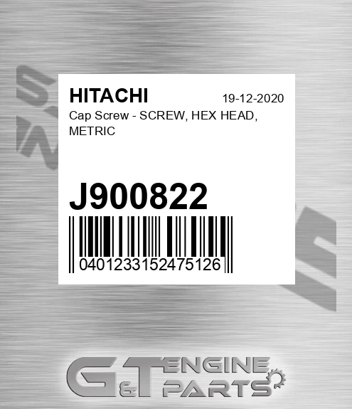 J900822 Cap Screw - SCREW, HEX HEAD, METRIC