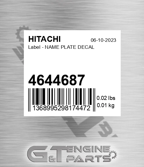 4644687 Label - NAME PLATE DECAL