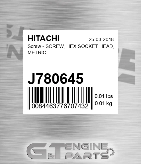 J780645 Screw - SCREW, HEX SOCKET HEAD, METRIC