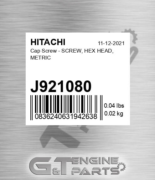 J921080 Cap Screw - SCREW, HEX HEAD, METRIC