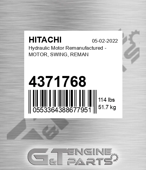 4371768 Hydraulic Motor Remanufactured - MOTOR, SWING, REMAN
