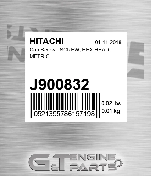 J900832 Cap Screw - SCREW, HEX HEAD, METRIC