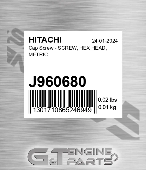 J960680 Cap Screw - SCREW, HEX HEAD, METRIC