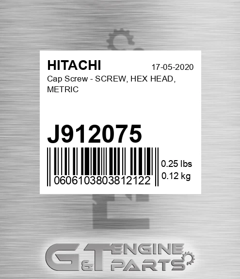 J912075 Cap Screw - SCREW, HEX HEAD, METRIC
