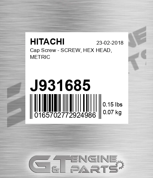 J931685 Cap Screw - SCREW, HEX HEAD, METRIC