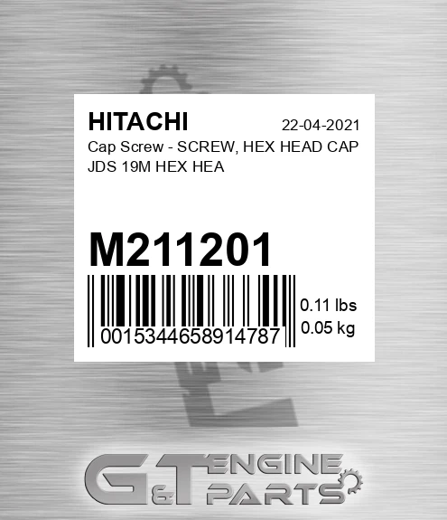 M211201 Cap Screw - SCREW, HEX HEAD CAP JDS 19M HEX HEA