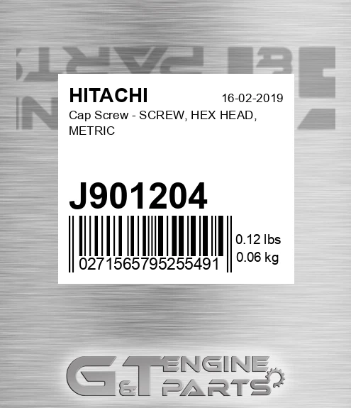 J901204 Cap Screw - SCREW, HEX HEAD, METRIC