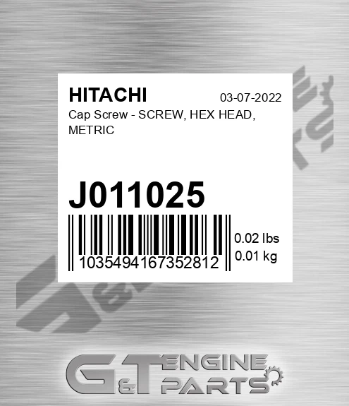 J011025 Cap Screw - SCREW, HEX HEAD, METRIC
