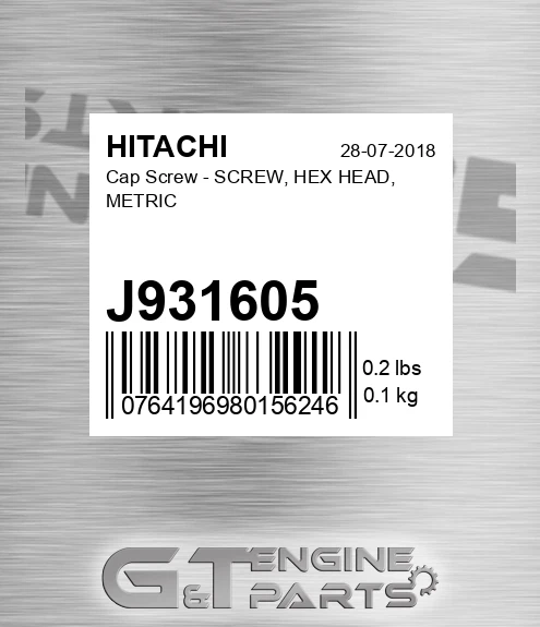 J931605 Cap Screw - SCREW, HEX HEAD, METRIC