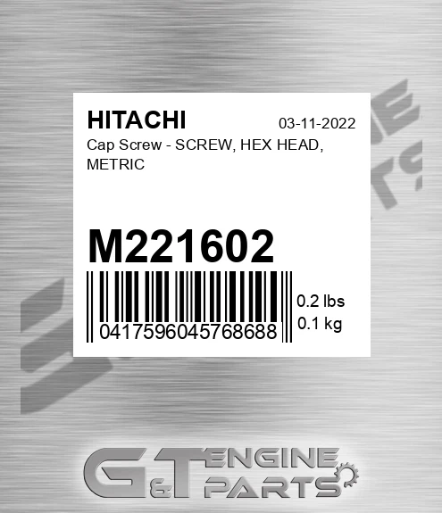 M221602 Cap Screw - SCREW, HEX HEAD, METRIC