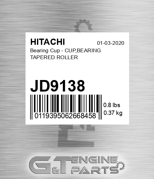 JD9138 Bearing Cup - CUP,BEARING TAPERED ROLLER