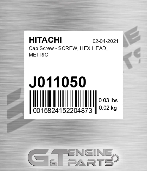 J011050 Cap Screw - SCREW, HEX HEAD, METRIC
