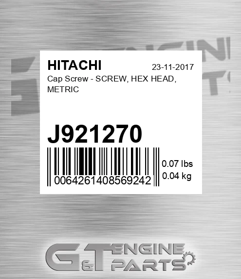 J921270 Cap Screw - SCREW, HEX HEAD, METRIC