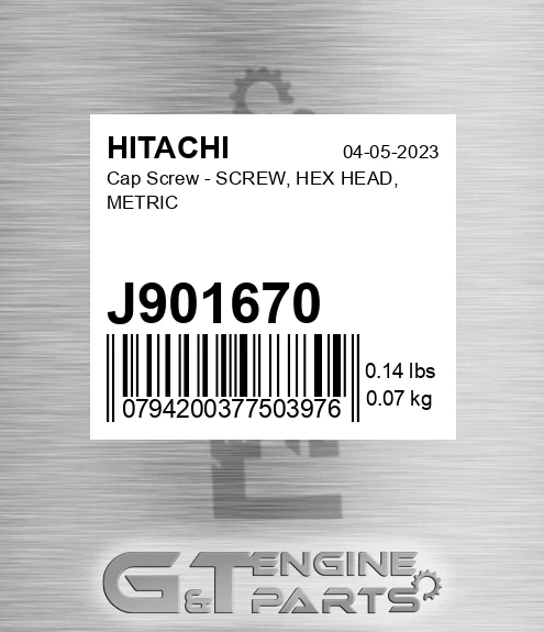 J901670 Cap Screw - SCREW, HEX HEAD, METRIC