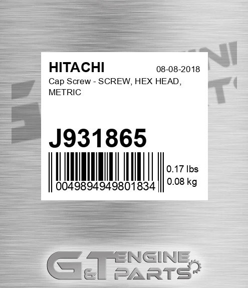 J931865 Cap Screw - SCREW, HEX HEAD, METRIC
