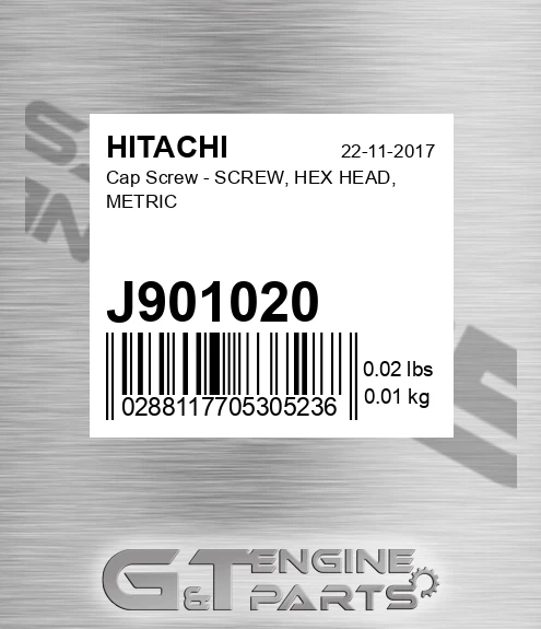 J901020 Cap Screw - SCREW, HEX HEAD, METRIC