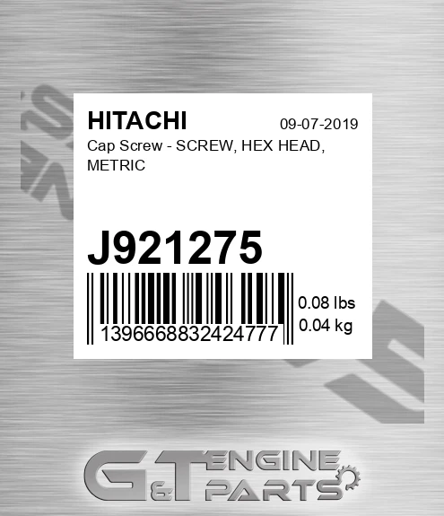 J921275 Cap Screw - SCREW, HEX HEAD, METRIC