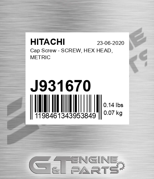 J931670 Cap Screw - SCREW, HEX HEAD, METRIC