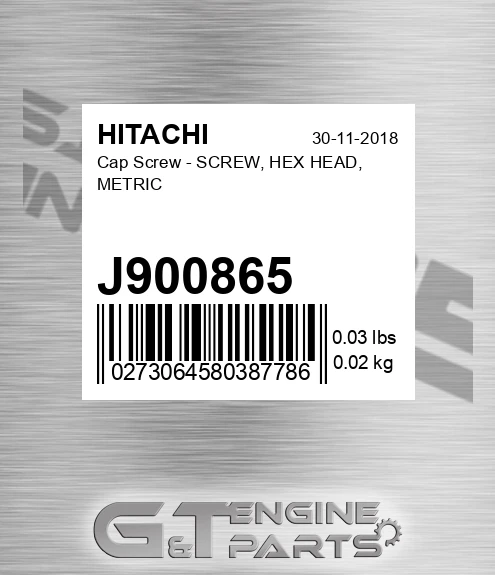 J900865 Cap Screw - SCREW, HEX HEAD, METRIC