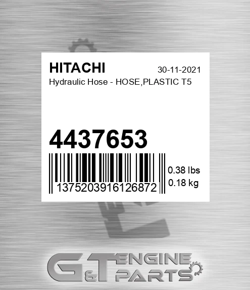 4437653 Hydraulic Hose - HOSE,PLASTIC T5