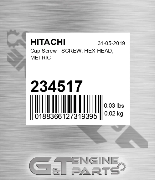 234517 Cap Screw - SCREW, HEX HEAD, METRIC