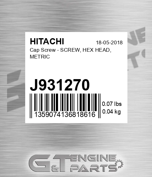 J931270 Cap Screw - SCREW, HEX HEAD, METRIC