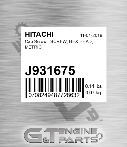 J931675 Cap Screw - SCREW, HEX HEAD, METRIC