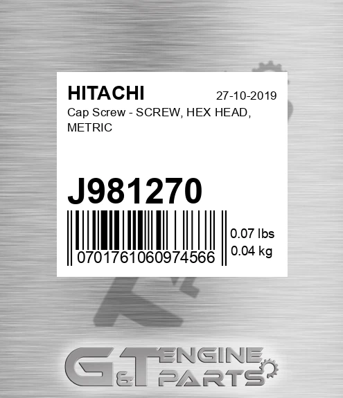 J981270 Cap Screw - SCREW, HEX HEAD, METRIC