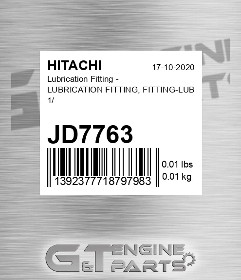 JD7763 Lubrication Fitting - LUBRICATION FITTING, FITTING-LUB 1/