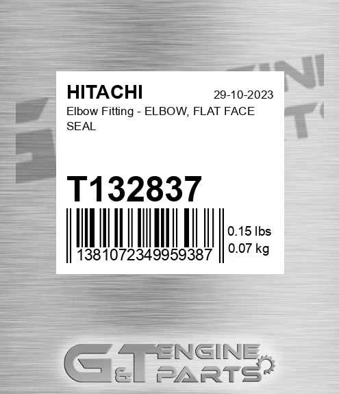 T132837 Elbow Fitting - ELBOW, FLAT FACE SEAL