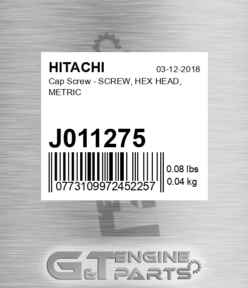 J011275 Cap Screw - SCREW, HEX HEAD, METRIC