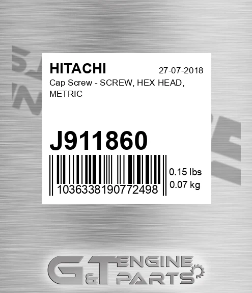 J911860 Cap Screw - SCREW, HEX HEAD, METRIC