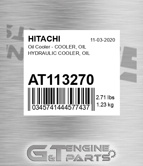 AT113270 Oil Cooler - COOLER, OIL HYDRAULIC COOLER, OIL