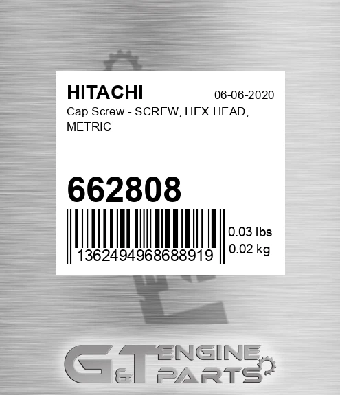 662808 Cap Screw - SCREW, HEX HEAD, METRIC