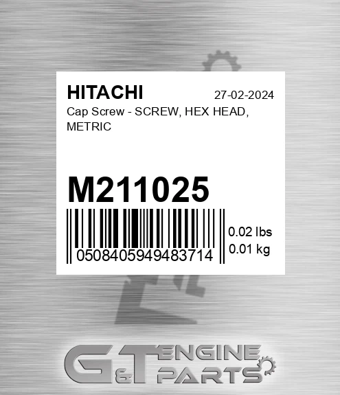 M211025 Cap Screw - SCREW, HEX HEAD, METRIC