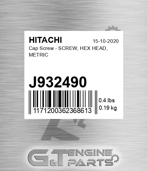 J932490 Cap Screw - SCREW, HEX HEAD, METRIC