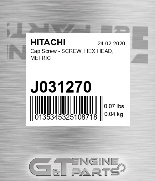 J031270 Cap Screw - SCREW, HEX HEAD, METRIC