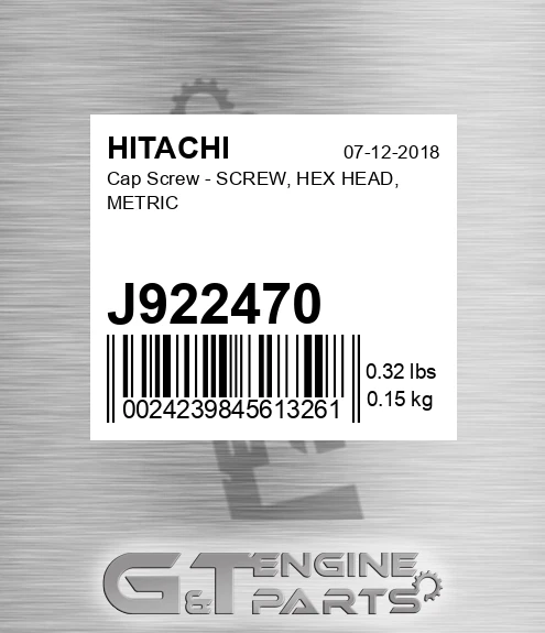 J922470 Cap Screw - SCREW, HEX HEAD, METRIC