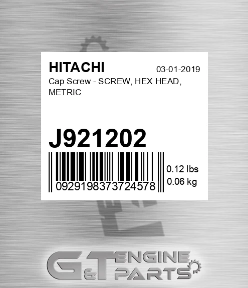 J921202 Cap Screw - SCREW, HEX HEAD, METRIC