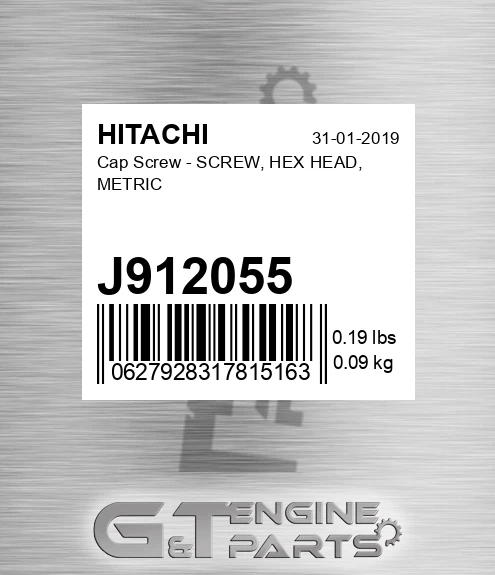 J912055 Cap Screw - SCREW, HEX HEAD, METRIC