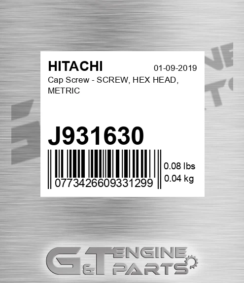 J931630 Cap Screw - SCREW, HEX HEAD, METRIC