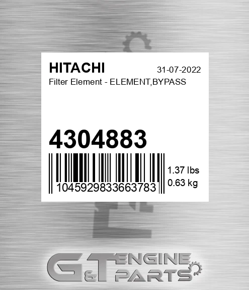 4304883 Filter Element - ELEMENT,BYPASS