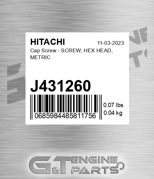 J431260 Cap Screw - SCREW, HEX HEAD, METRIC